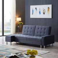 3 Seater Leather Sofa Bed w/ Footstool Hidden Storage-Dark Grey