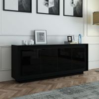 Wooden 4 Doors Sideboard Buffet Table High Gloss Front Wood Cabinet -Black