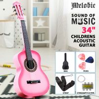 Melodic 34'' Kids Acoustic Guitar 6 Strings Tuner Cutaway Wooden Kids Gift Pink