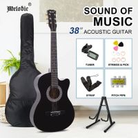 Melodic 38 Inch Wooden Folk Acoustic Guitar Classical Full Size Cutaway Full set Black