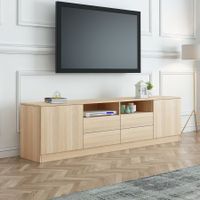 180cm Oak TV Stand Wood Entertainment Unit with Storage Drawers and Cabinets