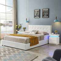 Leather Bed Frame Double with Storage White