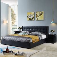 Leather Bed Frame Queen with Storage Black