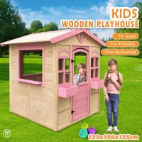 Outdoor Kids Cubby House Wooden Playhouse Pink