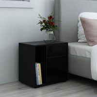 Nightstand Beside Table with Drawer Door High Gloss Front Black