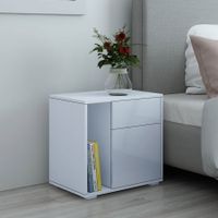 Nightstand Beside Table with Drawer Door High Gloss Front White