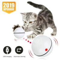 Pakoo Interactive Cat Toys Ball, Smart Automatic Rolling Kitten Toys, USB Rechargeable Motion Ball + Spinning Led Light with Timer Function, The Best Entertainment Exercise Gift for Your Kitty (White)