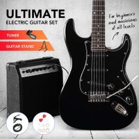 Melodic Full-Size 39" Electric Guitar with Bonus Amplifier Black