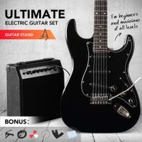 Full Size Electric Guitar 39 inch with Bonus Amplifier Black Melodic