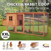 Walk in Chicken Coop Wooden Rabbit Bunny Hutch Duck House Hen Cage Extra Long Run Enclosure Outdoor 250cm