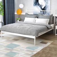 Double Modern Metal Bed Frame Iron Bed Base Bedroom Furniture White