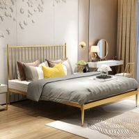 Queen Modern Metal Bed Frame Iron Bed Base Bedroom Furniture Gold