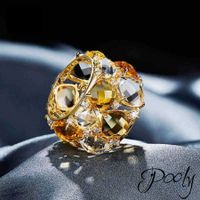 Size 7 Circum.54.4mm Poly 18K Gold Plated Citrine Zircon Party Cocktail Statement Ring