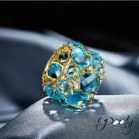 Size 7 Circum.54.4mm Poly 18K Gold Plated Lt.Sapphire Zircon Party Cocktail Statement Ring