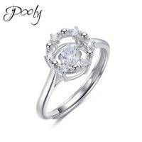 Poly S925 Sterling Silver  Zircons Dancing Stone Adjustable Statement Ring