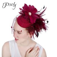 Poly   Fascinators Hats  Feather Flower Veil Pillbox Hat Cocktail Tea Party Headwear  2 colors