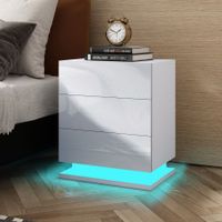 White High Gloss Front Bedside Table Three Drawer Nightstand with RGB LED