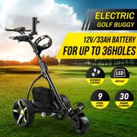 Electric Golf Trolley 3 Wheel Foldable Push Golf Buggy Cart 3 Distance Control LED Display-Black