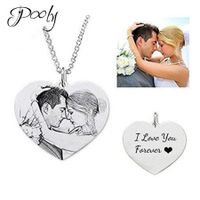 Poly S925 Sterling Silver Tags 3D Engraved Personalised Photo Necklace 18"45cm length Adult