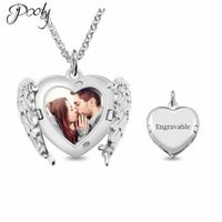 Poly Angel Wings Locket S925 Sterling Silver Tags 3D Engraved Personalised Photo Necklace 18"45cm length Adult