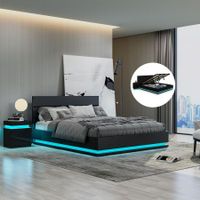 Modern Black Leather Storage Bed Frame with LED - Queen