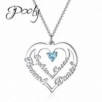 Poly Family  Heart  Birthstone S925 Silver Customized Personalized 4 Names Necklace
