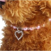 Pet Pearl Necklace with Love Heart Pendant Dog Cat Fancy Princess Style Blingbling Jewelry Rhinestones Collar for Small Pets Cats