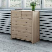 Oak Tallboy Chest of Drawers Cabinet Dresser w/3 Large & 2 Half Storage Drawers