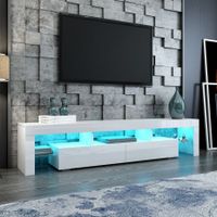 White Modern TV Cabinet Stand Furniture Entertainment Unit Table RGB light