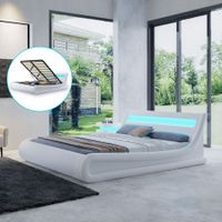 Modern Wavy White Leather Storage Bed Frame with LED - Double