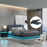 Modern Grey Leather Storage Bed Frame with LED - King