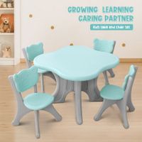 Kidbot 5-Piece Childrens Table and Chairs Set Children Activity Play Study Desk Blue Plastic Furniture