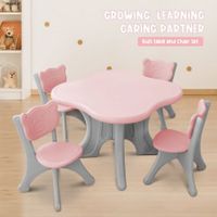 Kidbot 5-Piece Childrens Table and Chairs Set Children Activity Play Study Desk Pink Plastic Furniture