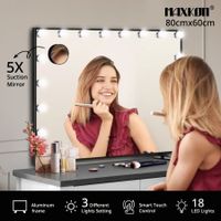 LED Makeup Mirror 18 Bulbs Aluminum Hollywood Style Makeup Mirror Adjustable Brightness Maxkon