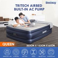 Bestway Queen Size Camping Air Bed Inflatable Flocked Mattress Built in AC Pump