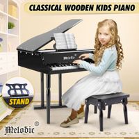 Melodic 30-Key Children Kids Grand Piano Wood Toy w/ Bench Music Stand-Black