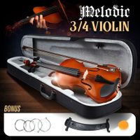 3/4 Acoustic Violin Kit 4 String Natural Varnish Finish w Case Bow Rosin Melodic