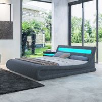 Modern Storage Bed Frame Double Size Wooden Bed Base Gas Lift PU Leather with LED lights