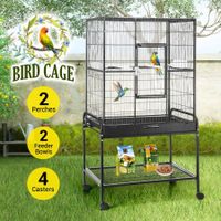 Large Metal Bird Cage Parrot House Canary Home Budgie Aviary Indoor Rolling Wheels Stand