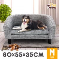 Dog Bed Pet Cat Sofa Doggy Couch Puppy Soft Cushioned Lounge Chaise Furniture Wood Frame Linen Fabric M