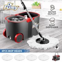 Spin Rotating Mop and Bucket Set Dr Fussy 360 Degree with Wheels and 4 Microfibre Mop Heads