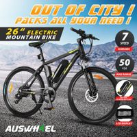 Auswheel 26" Electric Bike eBike Mountain Bicycle 36V 250W Brushless Motor 7 Speed Shifter