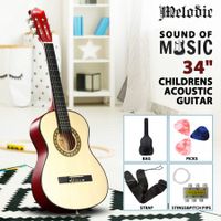 Melodic 34inch Kids Acoustic Guitar 6 Strings Tuner Cutaway Wooden Kids Gift Natural Colour