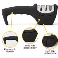 2-in-1 Kitchen Knife Accessories: 3-Stage Knife Sharpener Helps Repair, Restore and Polish Blades and Cut-Resistant Glove(Black)
