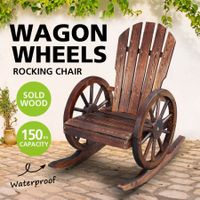 Wooden Chair Rocking Chair Outdoor Patio Furniture with Wagon Wheel Armrests
