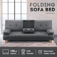 188cm Fabric Sofa Bed Set 3 Seater Lounge Couch Recliner with Cup Holders Dark Grey