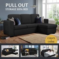 Sofa Bed Lounge Set Futon Couch 3 Seater Storage Chaise Corner Black