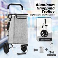 Shopping Cart Foldable Trolley Grocery Bag Waterproof Aluminium Trolley Grey