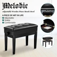 Melodic Adjustable Wood Keyboard Piano Bench Stool with Built-in Storage Black