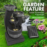 4-Tier Solar Water Fountain Garden Features Outdoor Bird Bath With Led Light Grey